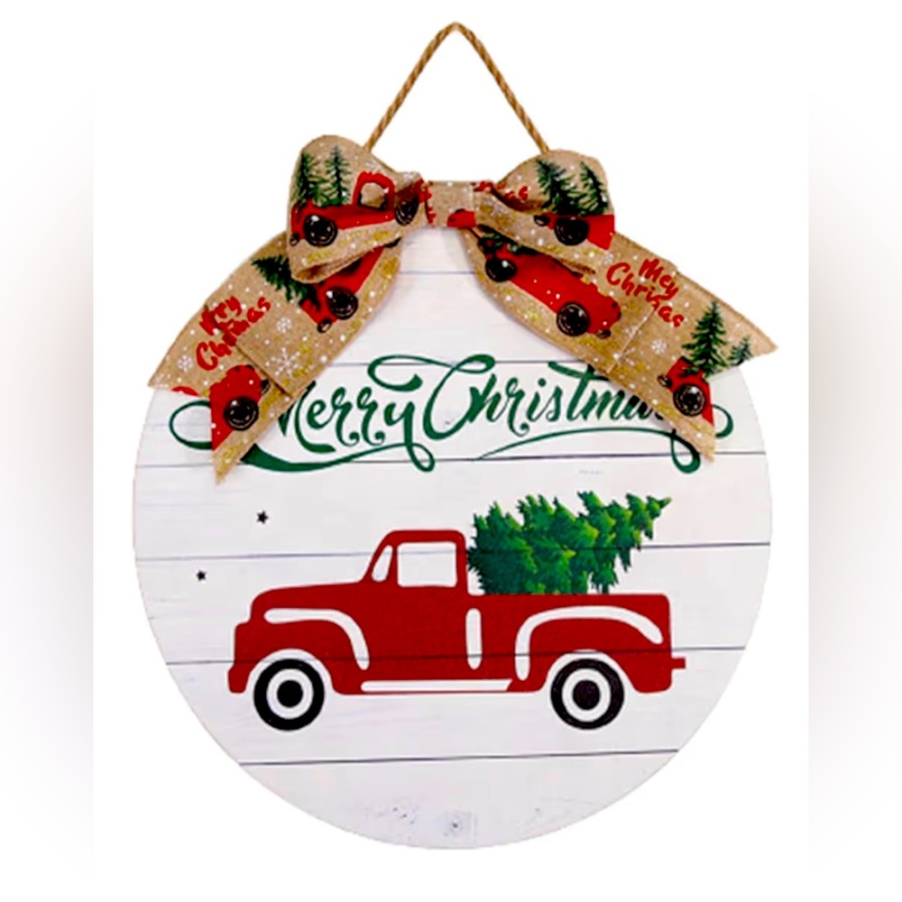 New in Package Christmas Shiplap Red Truck Sign